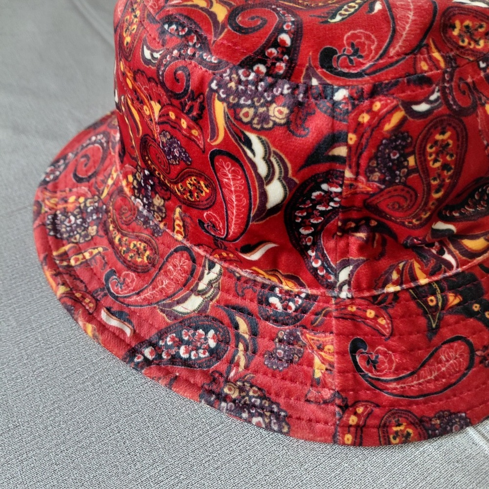 Urban Outfitters Paisley Bucket Hat Red Velour Floppy Packable